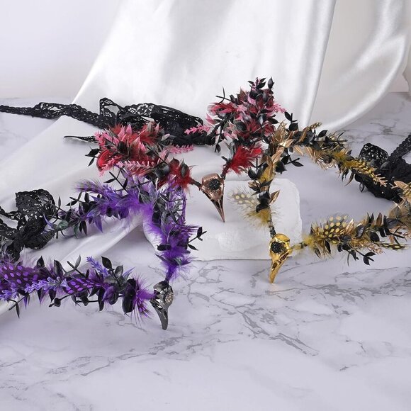 Gothic Witch Headpiece Feather Crown for Women Renaissance Halloween Elf main image 7